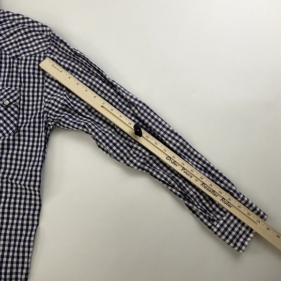 Fender Purple/Blue Plaid Button Down Shirt Pearl Snap Collared Size L Cotton - Picture 3 of 7